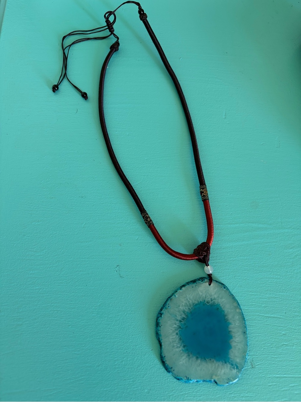 Blue Agate Slice Pendant Necklace
